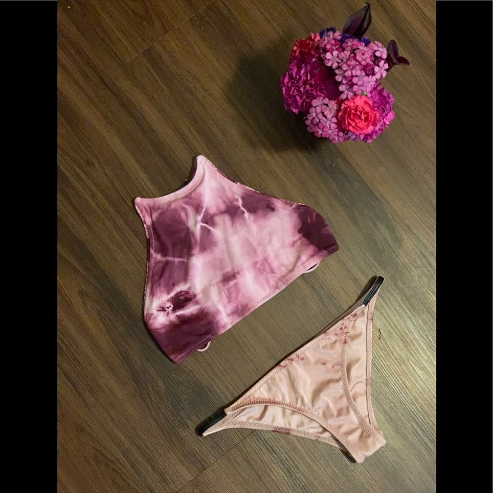 { two pieces } Lilac Tie-dye High Neck Bikini Set